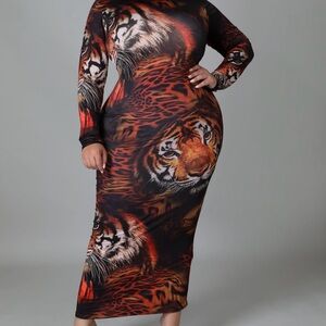 Tiger Print Long Sleeve Dress